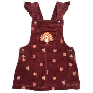 Cynthia Rowley Thanksgiving Corduroy Embroidered Leaves Turkey Overall Dress 24M